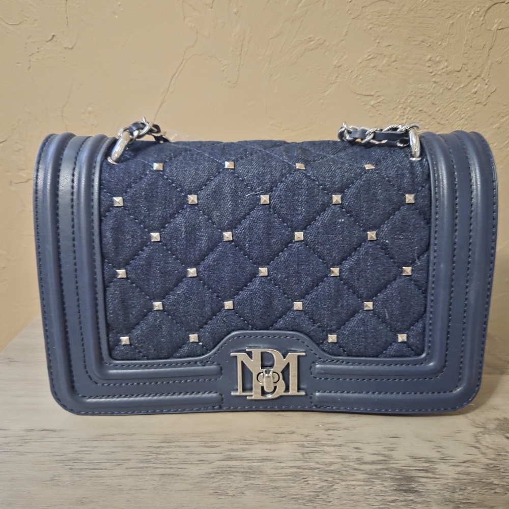 Blue Denim Quilted Chain Shoulder Bag